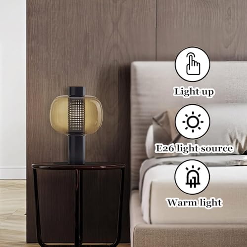 Modern Amber Glass Table Lamp Glass Shade Gold Base Desk Lamp Minimalist Design Living Room Bedroom Office Coffee Shop Dimmable LED Light Decor Ambient Lighting - Image 3