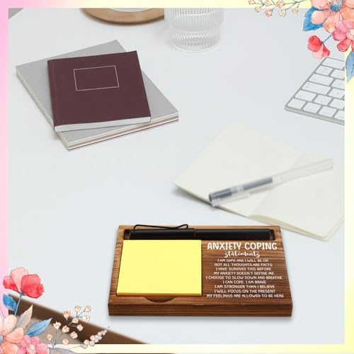 Positive Energy Office Gifts for Women, Positive Energy Gift, Positive Energy Desk Decor Thank You Gifts for Therapy, Wooden Notepad Pen Holder With Appreciation Quotes,16.5 x 12 x 1.5 cm,XXN22 - Image 2