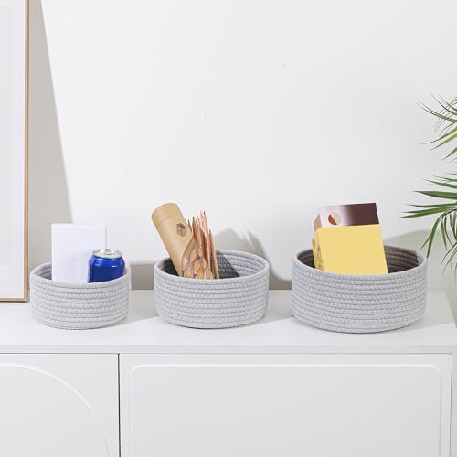 YMhoart Small Basket Cotton Rope Woven Baskets for Organizing Cute Mini Tiny Baskets for Nursery Decorative Boho Round Storage Bathroom Organization Bin Open Storage Bins(Grey) - Image 6