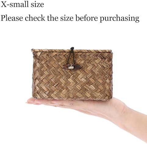 Hipiwe Seagrass Basket Bin with Lid X-Small Handwoven Wicker Storage Basket - Image 3
