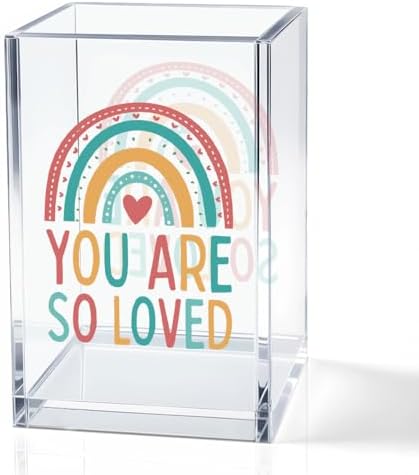 You Are So Love Acrylic Cosmetic Holder, Rainbow Heart Inspirational Quotes Desk Organizer for Home Office Library Classroom Desk, Pen Holder Gifts For Women Men Friends Daughter Son by QYUVK