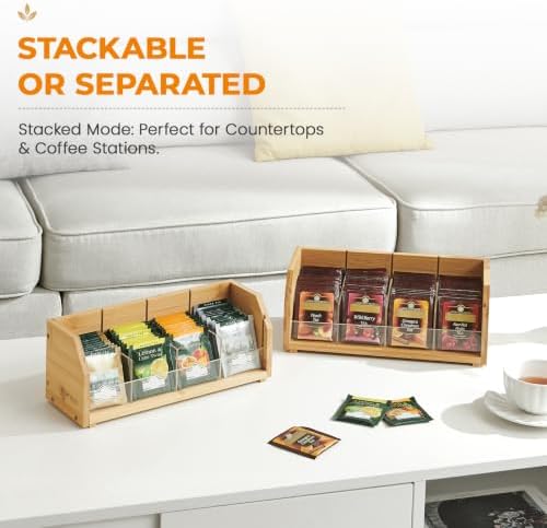 TIOPGHAD 2-Layer Stackable Bamboo Tea Bag Organizer Storage Holder, Natural - Image 3