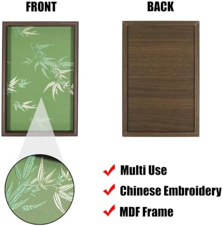 Bamboo Embroidered Decorative Tray 11.8 inch, Boho Catchall Tray, Green - Image 4