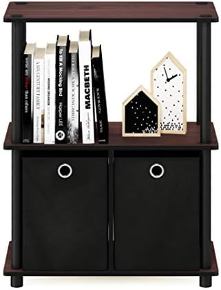 Furinno TURN-N-TUBE Storage Shelves, 3-Tier Toolless Book Shelf with Storage Bins, Display Shelf, for Organization and Storage, Living Room, Garage, Home Office, Dark Cherry - Image 4
