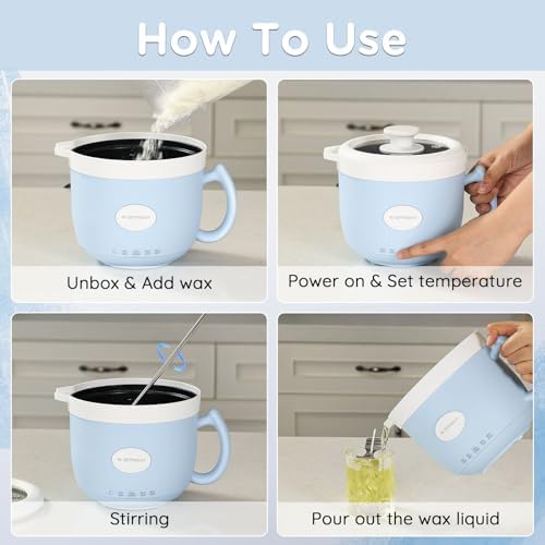 OFFNOVA 1.2L Electric Wax Melter - 4 Temp Control Non-Stick Wax Melting Pot with Drip-Free Pour Spout, Easy Clean for DIY Soy Beeswax Candle, Perfect Craft Gift for Hobbyists, Blue - Image 6