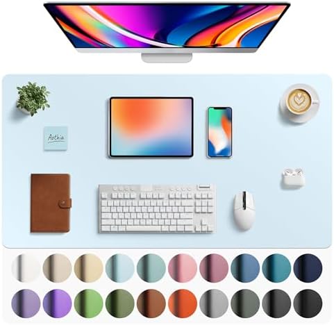 Aothia Faux Leather Desk Mat - Large Mouse Pad, Non-Slip PU Leather Blotter, Waterproof Writing Surface for Office and Home (Baby Blue, 40" x 24") by AothiaSimpleNaturalUnique