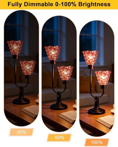 Lightdot Mid Century Modern Glass Table Lamp Vintage Pink Lamp Dimmable - Image 2