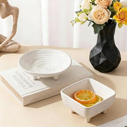 Small Decorative Bowl, 6” Ceramic Key Bowl for Entryway Table, Multi-Purpose Decorative Bowls for Candy, Jewelry and Home Decor（Retro White） - Image 5