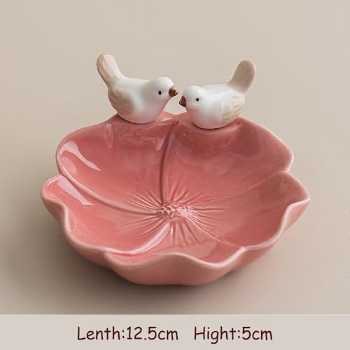 Lotus Leaf Bird Ceramic Jewelry Dish, Ring Tray for Women (Red) - Image 2