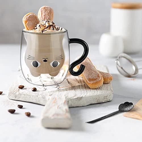 ecooe Cute Cat Mug Glass Coffee Cup 9.8oz Double Walled Glass Mug Latte Cup - Image 4