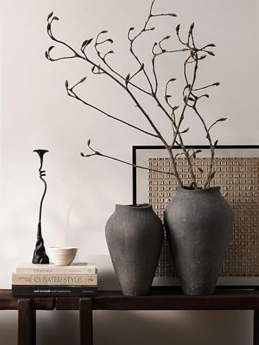Ceramic Vase - Large 13.6 Inch Tall Floor Vase for Centerpieces, Farmhouse Flower Vases, Rustic Minimalist Home Decor for Living Room, Enterway, Wedding (Sandstone Dark Gray) - Image 6