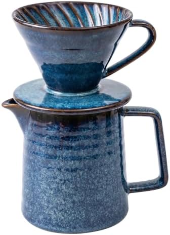 Topadorn Ceramic Pour Over Coffee Maker Set with Stoneware Mug, Rustic Blue by Topadorn