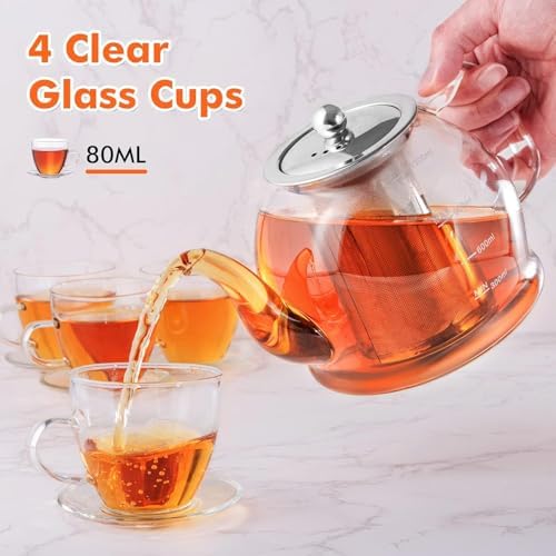 Tea Pot Set–1200ml Glass Teapot with 4 Glass Teacups - Image 4