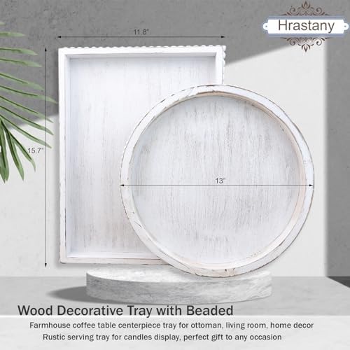 Hrastany Round Wood Serving Tray for Coffee Table, Whitewashed - Image 4