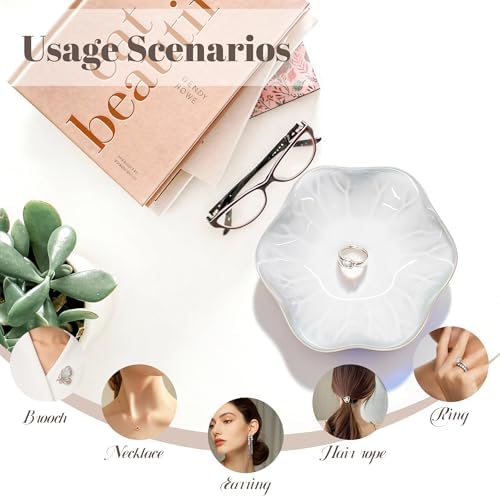 Ceramic Jewelry Tray, Ring Dish, Key Bowl Ceramic Tray 4.33 Inch, Ttrinket Dish Jewelry Dish, Desktop Decoration, Gifts for Mother Girlfriend Daughter(1Pcs-Lotus Leaf) - Image 3