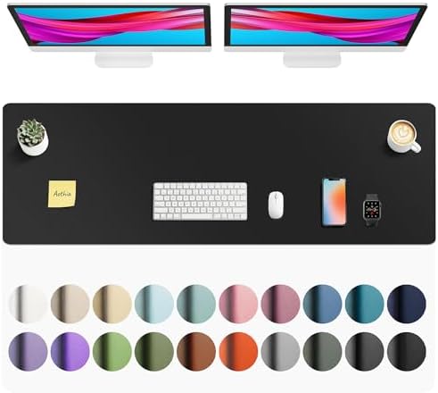 Aothia Faux Leather Desk Mat - Non-Slip PU Leather Desk Blotter, Waterproof Writing Surface, Large Desk Pad for Office & Home (Black, 55" x 17") by AothiaSimpleNaturalUnique