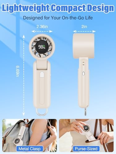 AI Handheld Fan Turbo, 100-Speed Portable Fan Rechargeable, Mini Fan with 12800 RPM Strong Airflow, Foldable 4-in-1 Personal Fan for Travel, Camping, Beach & Office, USB-C & Lightweight & Quiet - Image 6
