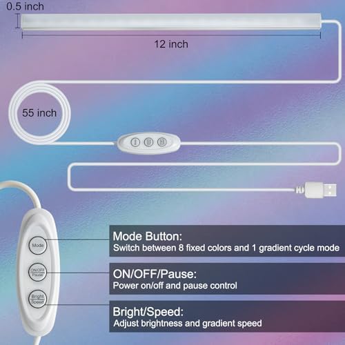 RGB Light Bar with Color Memory & Dimmable Brightness for Monitor/Desk, Under Cabinet Lights with 8 Colors & Dynamic Modes, Magnetic Installation for Kitchen, Room, Shelf, USB Powered - Image 4