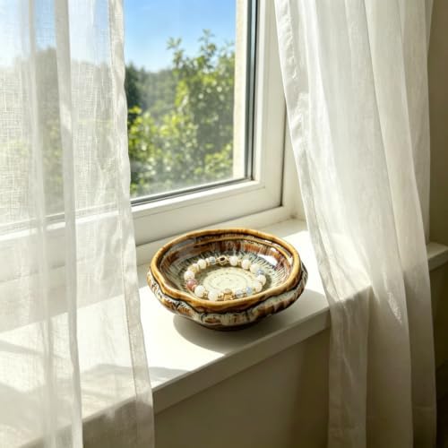 Speckled Ceramic Jewelry Dish, 5 Inch Rustic Footed Ring Dish, Boho Wabi Sabi Trinket Bowl for Rings Earrings Necklaces, Vanity Nightstand Key Tray for Women, Decorative Jewelry Holder Gift - Image 3