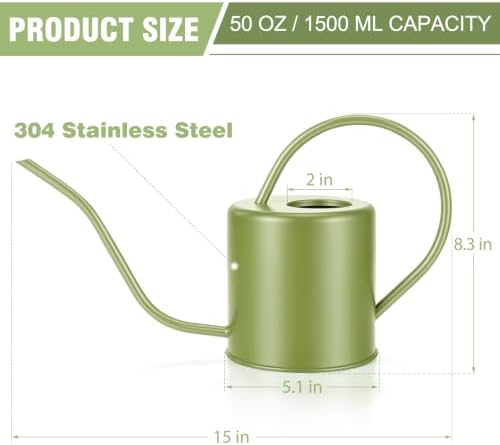 Plant Watering Can, 50 oz / 1500 ml Stainless Steel Metal - Modern Decorative with Long Spout for Indoor Potted Plants, Bonsai, Garden Flowers, Saga Green - Image 3