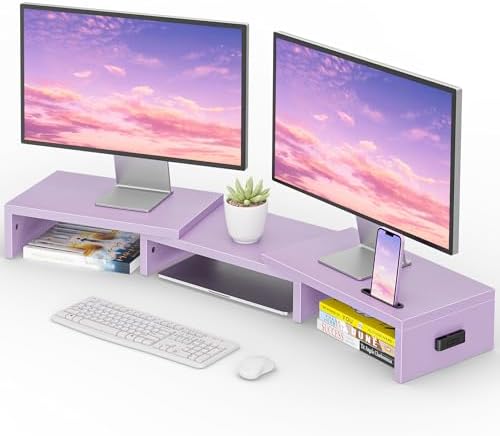 BONTEC Dual Monitor Stand Riser, Adjustable Length & Swivel Angle, Purple by BONTEC