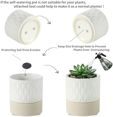 Nihow Ceramic Self Watering Plant Pot for Indoor Plants, 4.5+6 Inch - Image 3