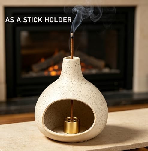 Ceramic Incense Holder, Mini Palo Santo Burner Chimney for Sticks, Cone Incense and Sage Smudging, Handmade Cone Incense Holder Burner for Yoga, Meditation, and Energy Cleansing (Milky White 01) - Image 2