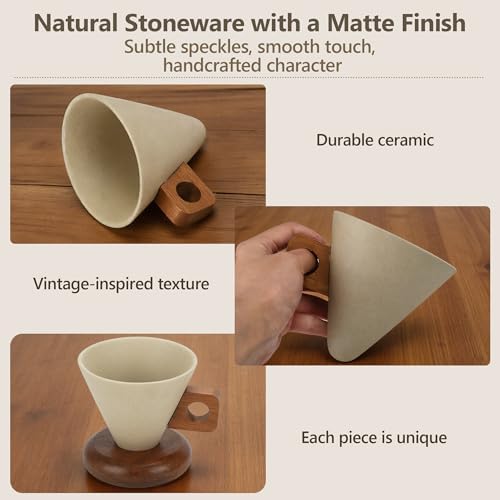 9oz Retro Ceramic Coffee Mug with Detachable Wooden Handle & Base - Image 6