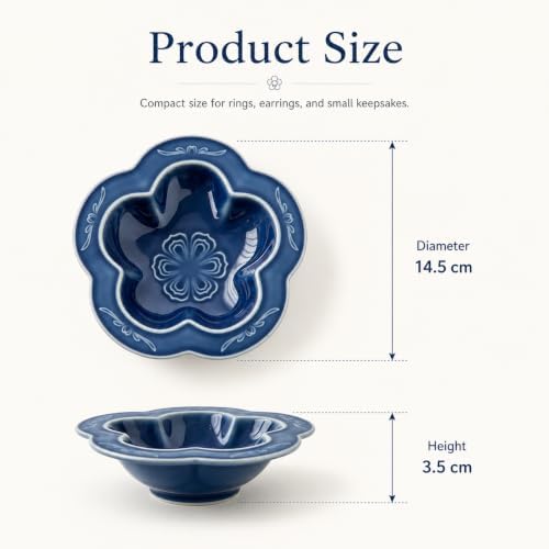 Blue Flower Ceramic Jewelry Dish Tray, Blue Wabi-Sabi Flower Trinket Tray, Glazed Ring Holder Organizer for Earrings Necklace Keys, Minimalist Vanity Decor Catchall Dish, Gift for Women - Image 3