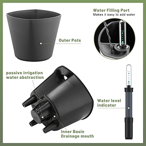 Self Watering Planters for Indoor Outdoor Plants 7 inch Flower Pot with Water Level Indicator Grey 3 Pack African Violet Self Watering Pots for All Orchid agave etc. House Plant Plastic Planter - Image 2