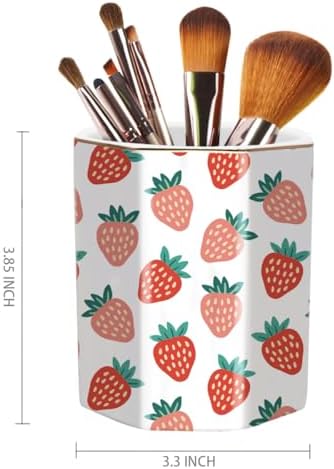 Ceramic Strawberries Pen Holder for Desk Cute Pencil Cup Desk Organizer Makeup Brush Holder for Girls, Women, Stationery for Office, Home, Daily Use, (Pink+white) - Image 2