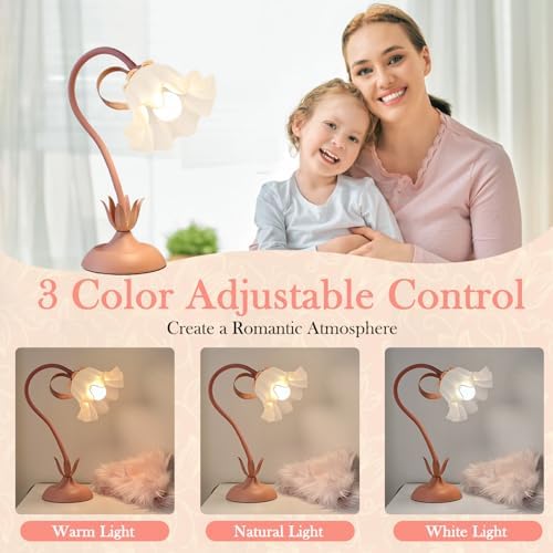 WERFOP Flower Desk Lamp Cute Pink Table Lamp for Bedroom Girls Room - Image 2