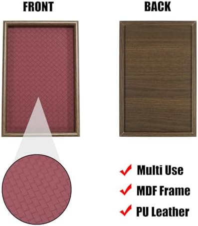 Wooden Valet Tray with Leather Base, Red - Image 4
