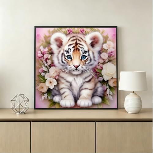 OJTOYART Tiger Diamond Art Kits for Adults, 5D Animals Round Full Drill Diamond Painting,DIY Full Round Drill Paint by Diamond Dot Gem Arts Crafts for Home Wall Decor 12 x 16 Inch - Image 2