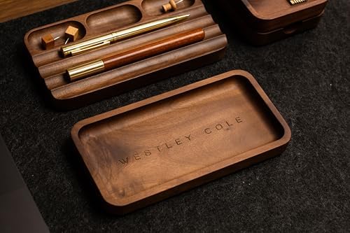 MUUJEE Engraved Wooden Desk Organization 4 Piece Set - for Desk Accessories Work Professional Office Teacher Dad Wood Tray Rustic Minimalist Organizer Pens Pencils Sticky Notes - Image 6