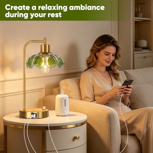 Glass Table Lamps Set of 2, Green Dimmable Bedside Lamps for Living Room - Image 7