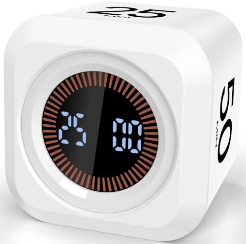 Pomodoro Timer Cube with Silicone Case 5/10/25/50 min, Vibrate&Sound Alarm by COWVTUJ