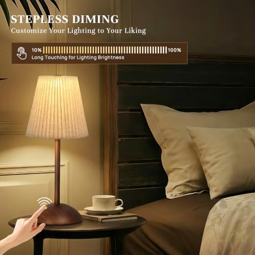 Small Vintage Cordless Table Lamp, 5000mAh Battery Operated, 3 Color Stepless Dimming Up, Bedside Vintage Flower Desk Lamp for Bedroom Living Room, Dorm, Home, Office Decor (Beige) - Image 6