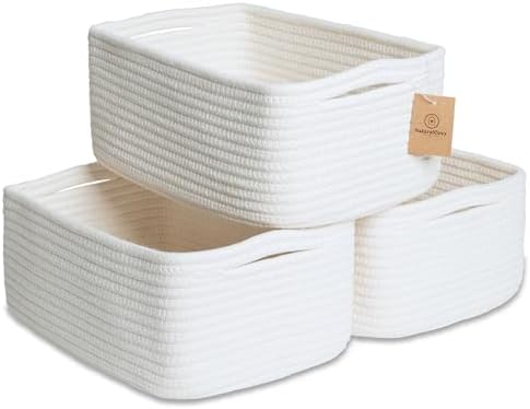 NaturalCozy 11.8"x8"x4.5” Storage Baskets for Shelves 3 Pack | Cotton Rope Woven Small Baskets for Organizing | Small Storage Bins for Nursery, Bathroom, Closet, Cube Shelf, Decorative, Gift Basket by NaturalCozy