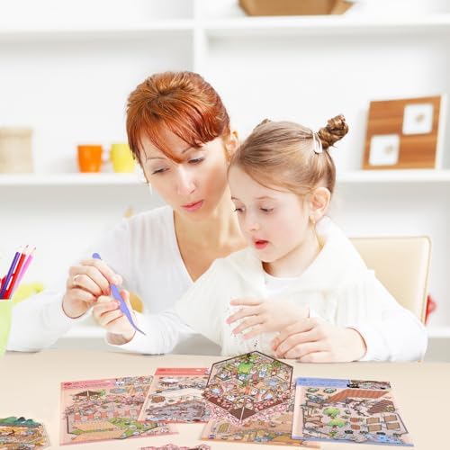 Girls 3D Miniature Scene Stickers, 4 Sets Chinese Courtyard DIY House Stickers for Lunar New Year, Spring, Summer, Auturn, Cute 3D Cartoon Sticker Scenes for Adult Kids Relief Stress Pass The Time - Image 5