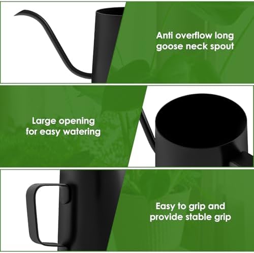 12oz/350ml Stainless Steel Plant Watering Pot,Small Watering Can for Indoor Plants,Mini Watering Can with Long Mouth & Ergonomic Handle for Indoor House Plants Flower Bonsai Outdoor Garden(Black) - Image 5