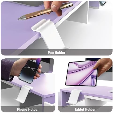 Simple Houseware Desk Dual Monitor Stand Riser with Drawer, Purple - Image 4