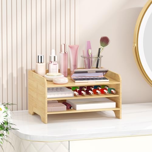 Bamboo File Organizer for Desk, Paper Tray with Pen Holder - Image 3