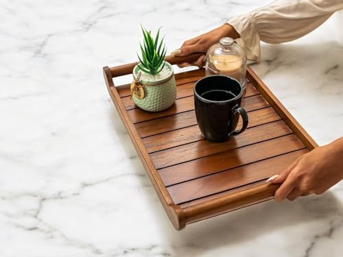 Vesta Homes Extra Large Teak Wood Rectangular Serving Tray for Home/Kitchen/Restaurant/Office Organizer/Dining Table|Premium Wooden Trays|45.5X30.5X5.7 Cm|Handmade in India - Image 7