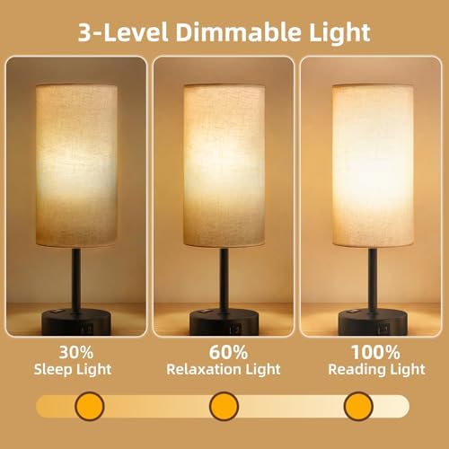2PCS Table Lamp for Bedroom, Dimmable Touch, AC Outlet, USB A+C - Image 3