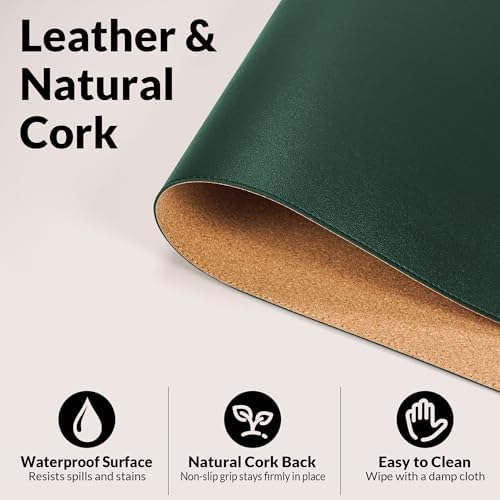 AFIING Cork Desk Mat, Dark Green, 23.6" x 13.7", Desk Pad Protector - Image 3