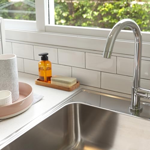 ALELION 8" Acacia Wood Bathroom Vanity Tray for Counter - Dresser Top Tray for Perfume Jewelry Candle Key Catchall - Small Kitchen Countertop Organizer for Soap Dispenser and Sponge Holder - Image 3