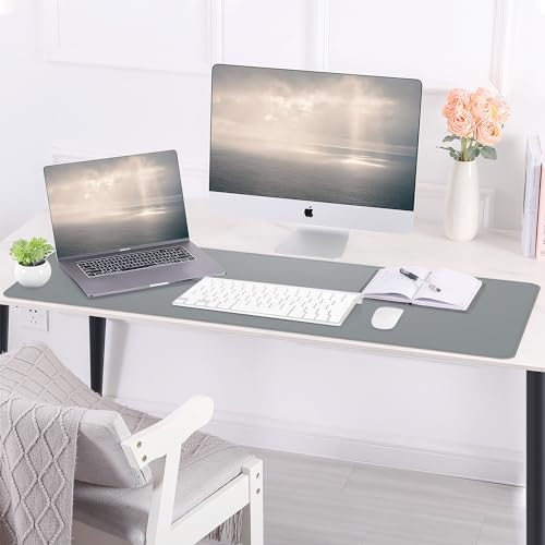 AFIING Leather Desk Pad Protector, 47" x 17" Large Desk Mat with Natural Cork & PU Leather, Mouse Pad, Non-Slip, Waterproof Desk Writing Pad for Office and Home (Light Gray) - Image 6