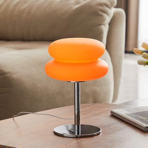 Orange Mushroom Lamp, Mid Century Modern Lamp for Nightstand, Dimmable Retro Egg Tart Bedside Lamps, Home Decor Ambient Lighting Aesthetic Cute Lamps for Bedroom Living Room (NOT Glass) by Unknown