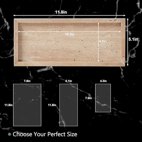 Natural Travertine Vanity Tray, Stone Organizer for Bathroom & Kitchen - Image 2
